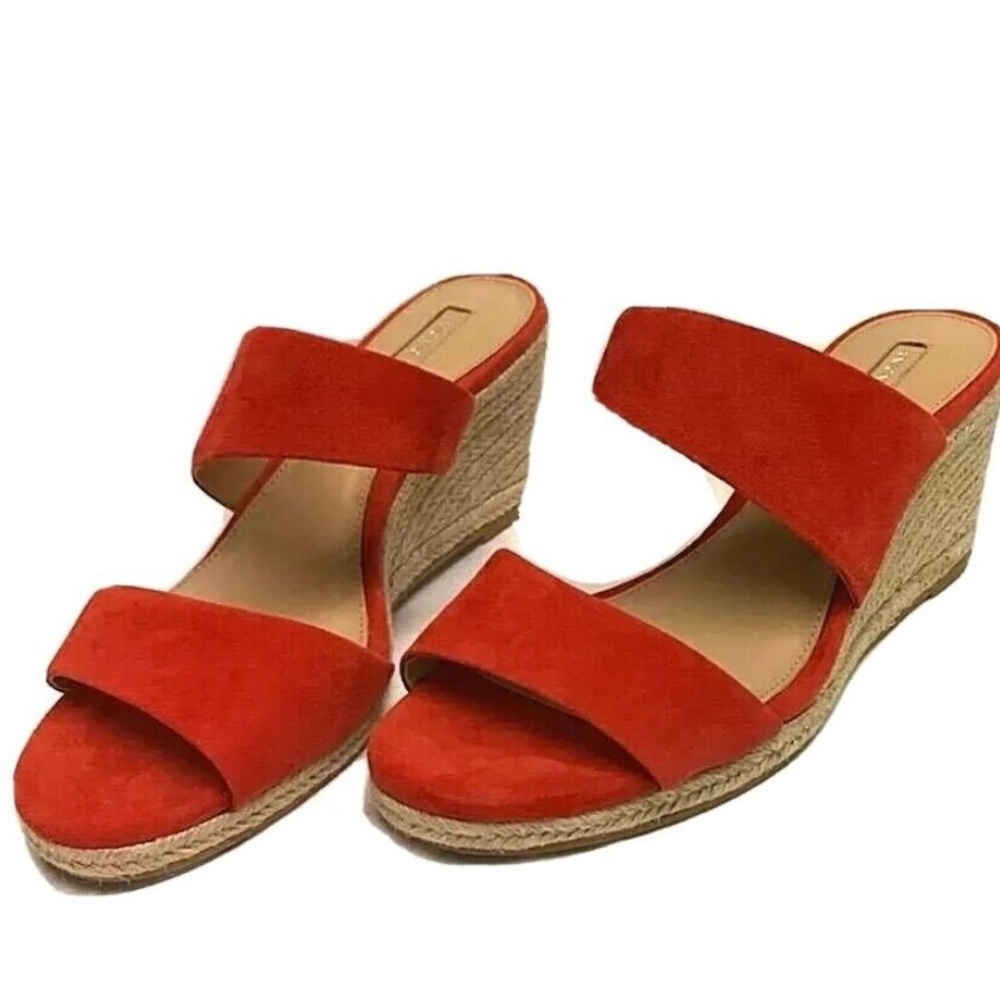 NWOT Antonio Melani Orange/Red Suede Wedge Sandals Size 8